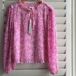 Ganni Floral Plissé Georgette Blouse 40 (USA L)